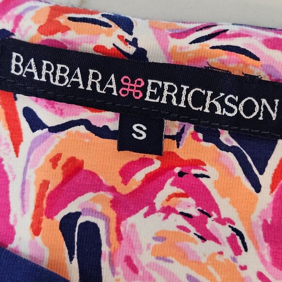 Barbara Erickson Dress Small Flamingo Sleeveless Cotton Blue Pink Shift Tropical - Picture 5 of 10